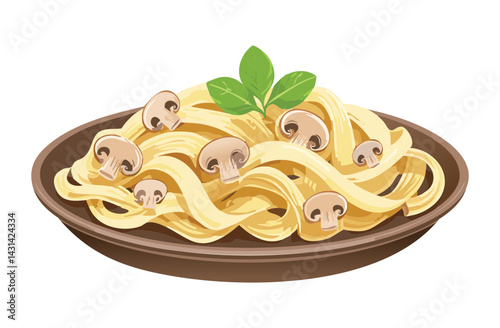 Food Creamy Mushroom Pasta - Vector Illustration