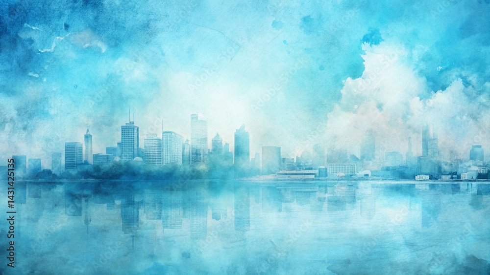 Obraz premium Airy Blue Watercolor Background: Calm Abstract Aquarelle Texture for Card Design
