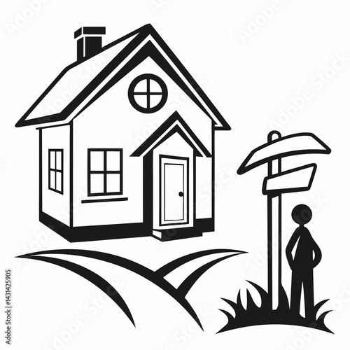 Vector home and direction sign icon representing comfort and guidance