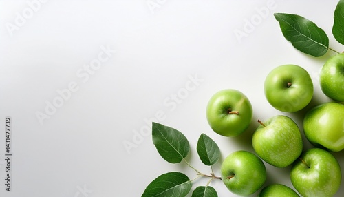 Wallpaper Mural juicy green apples surrounded by leaves on bright white background perfect for food illustrations seasonal events invitations and organic products healthy lifestyle focus copy space Torontodigital.ca