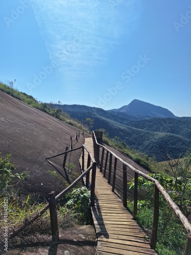 wooden bridge against the rock