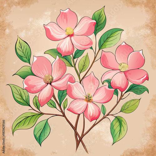 Elegant Pink Dogwood Blossoms on Vintage Background