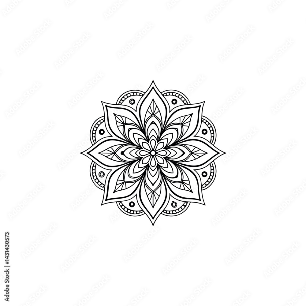 Mandala black flower vector snowflake on white background Mandala black flower vector snowflake on white background