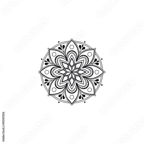 Black silhouette mandala vector round lace ornament