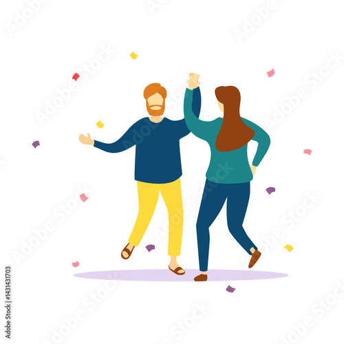 png fun party scene with female character dancing joy background together friends flat vector design man white person business lifestyle success trendy celebration

