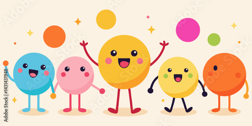 Happy Colorful Circle Characters Playing Together