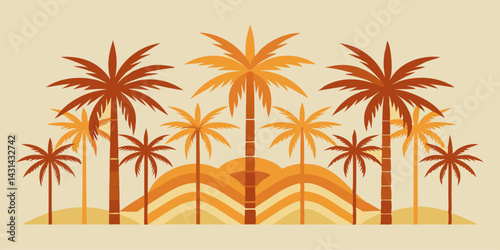 Retro Palm Tree Silhouette Landscape with Orange and Brown Hues