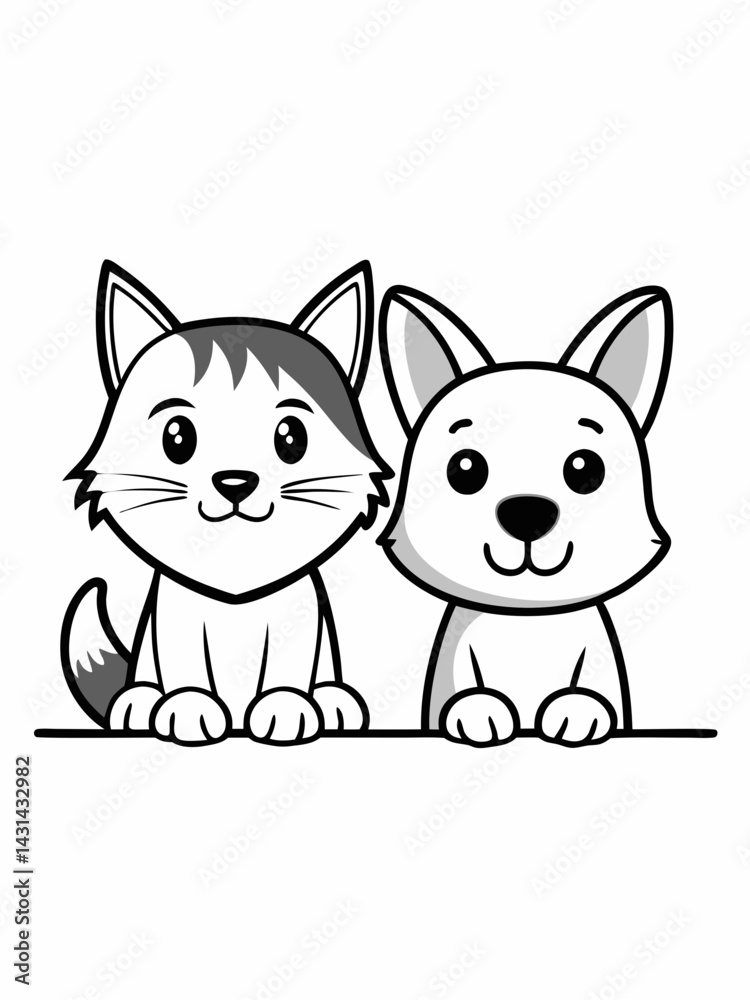 Two Adorable Cartoon Cats Peeking Over a Surface Two Adorable Cartoon Cats Peeking Over a Surface