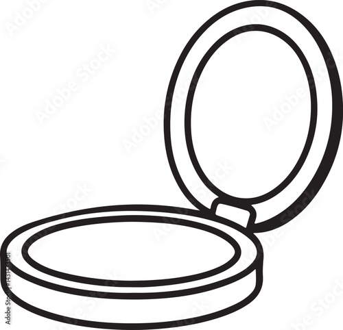 powder box with makeup mirror line art, black outline, vector and illustration, coloring book page line art drawing