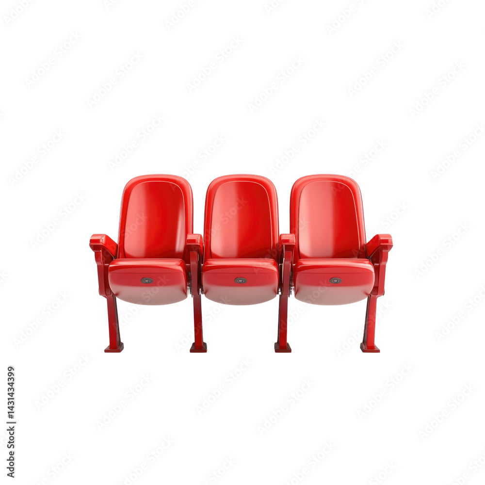 Obraz premium Three Empty Red Stadium Seats Isolated on Transparent Background