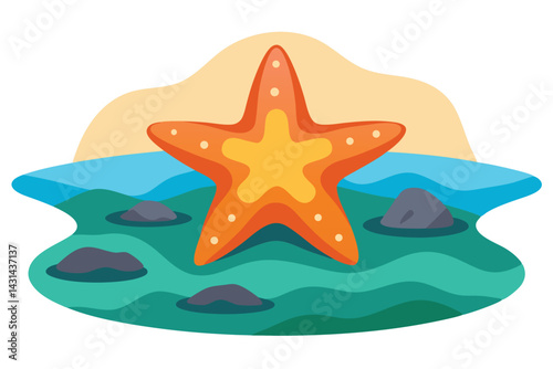 a-sea-star-resting-in-a-tide-pool--surrounded-by-s.eps