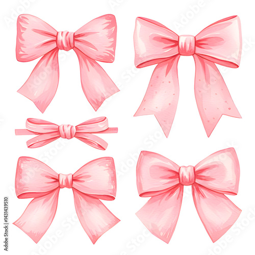 Watercolor Pink Bows Clipart Collection – Hand Painted Elegant Ribbon Set photo