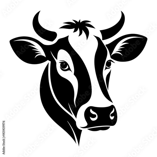 Minimalist Cow Head Vector Illustration – Modern Black and White Dairy Farm Logo