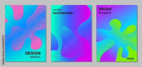 Set of abstract gradient backgrounds. Template of modern design bright and colorful with fluid shapes. Blue, green and purple colors. Vector saturated illustrations.