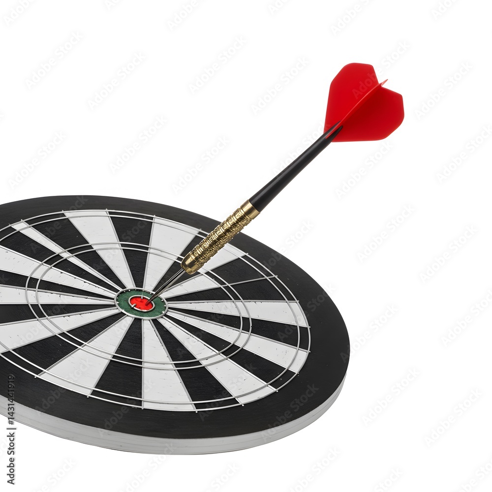 Dart hitting bullseye on dartboard Dart hitting bullseye on dartboard