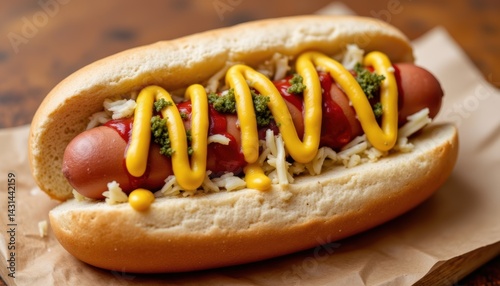 Obraz na płótnie Delicious Hot Dog Preparation Food Festival Culinary Art Street Scene Close-up Fast Food Delight w salonie