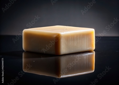 Beige Soap Bar on Reflective Surface - Minimalist Low Light Product Photography