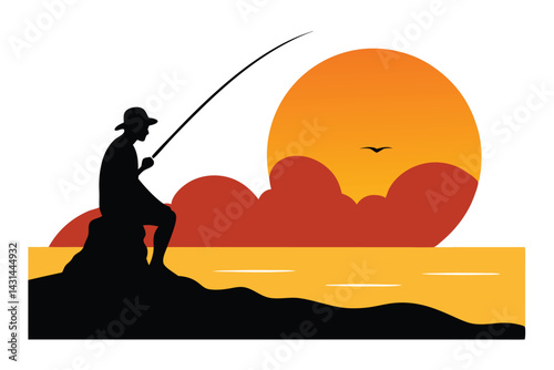a-silhouette-of-a-person-fishing-from-the-shore--t.eps