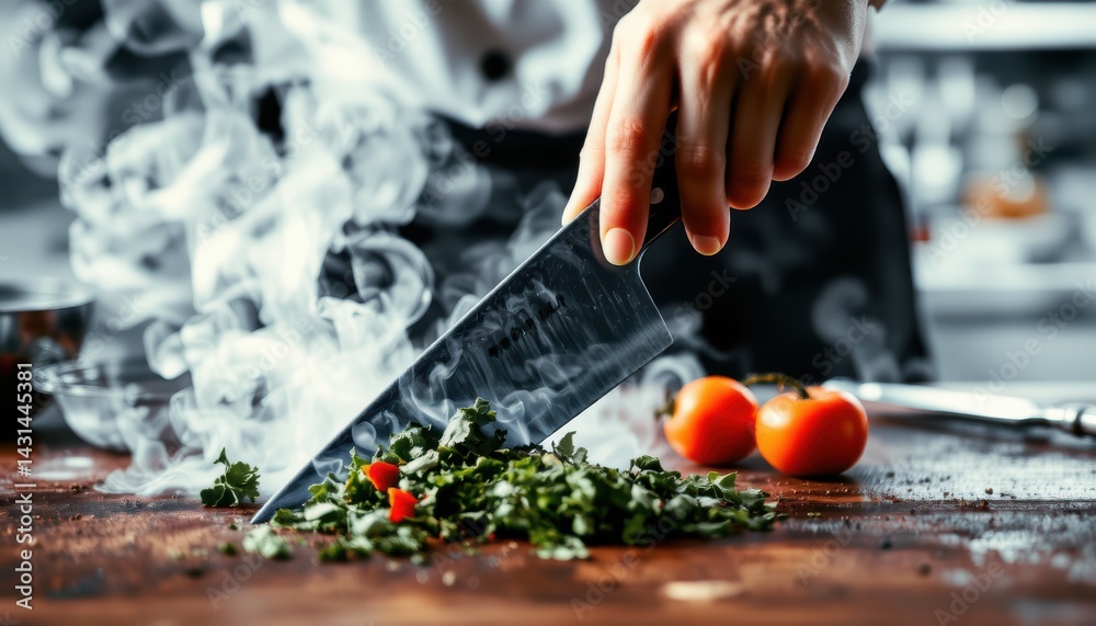 Slicing Fresh Ingredients Culinary Kitchen Cooking Action Gourmet Environment Close-Up View Culinary Art
