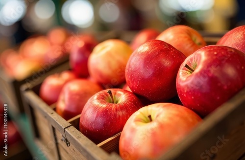 Fresh food on the counter. Market. Shop. Fruit sale. Apples.