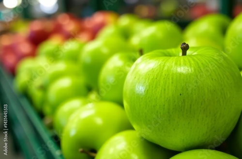 Fresh food on the counter. Market. Shop. Fruit sale. Apples.