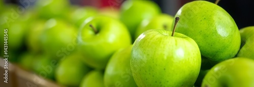 Fresh food on the counter. Market. Shop. Fruit sale. Apples.