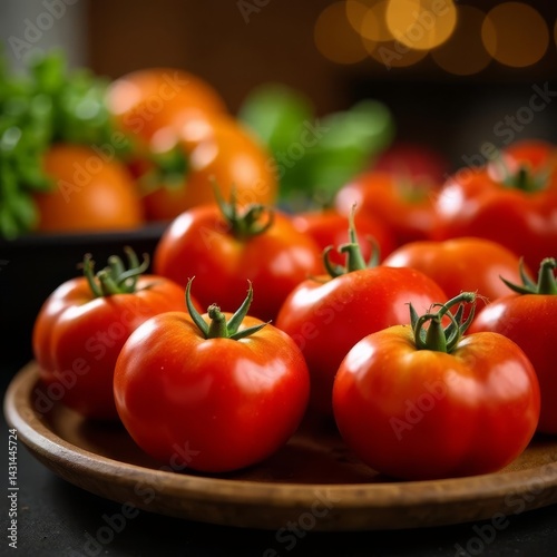 Fresh food on the counter. Market. Shop. Vegetables for sale. Tomatoes.
