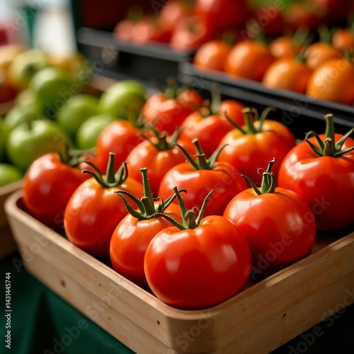 Fresh food on the counter. Market. Shop. Vegetables for sale. Tomatoes.