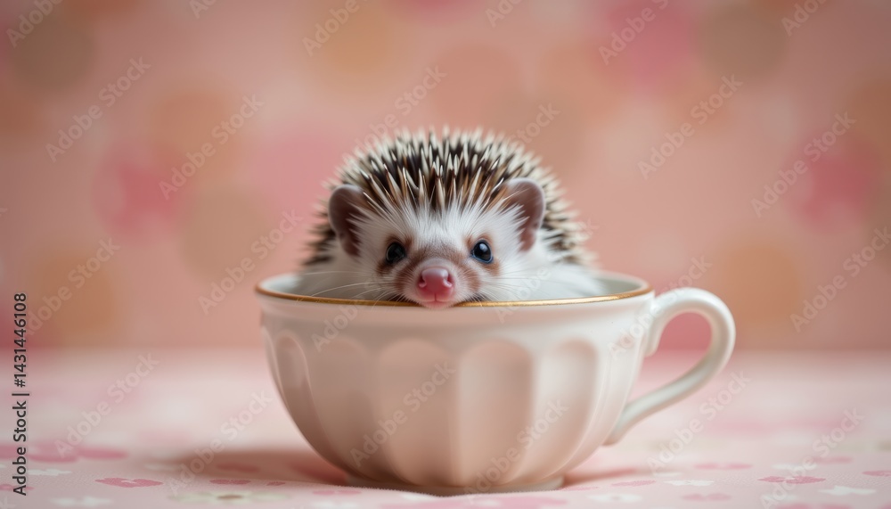 Adorable Hedgehog in a Cup Cozy Indoor Setting Animal Photography Cute Environment Close-up Perspective