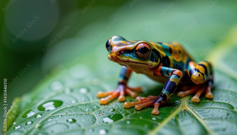 Colorful Frog on Leaf Rainforest Wildlife Photography Natural Habitat Close-Up View Vibrant Nature Scene
