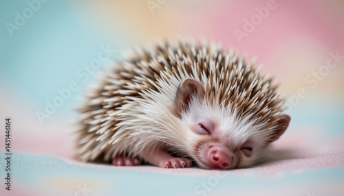 Obraz na płótnie Sleeping Hedgehog in Soft Pastel Environment Cute Animal Photography Cozy Indoor Scene Adorable Viewpoint w salonie