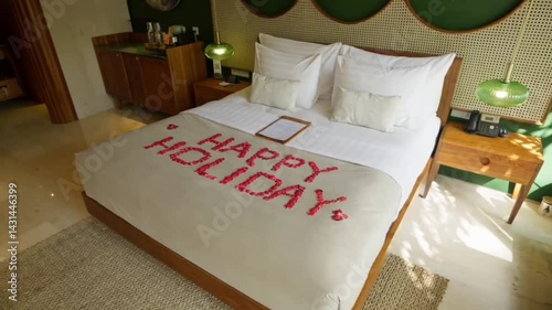 The hotel room is equipped with a bed.
The interior of the hotel room. hotel room with bed. bed in hotel room. hotel room interior