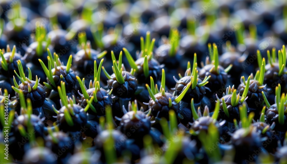 Growing Black Seeds with Green Sprouts in Nature Close-Up Photography Vibrant Plant Life