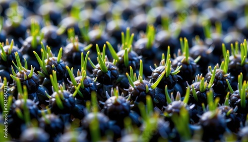 Obraz na płótnie Growing Black Seeds with Green Sprouts in Nature Close-Up Photography Vibrant Plant Life w salonie
