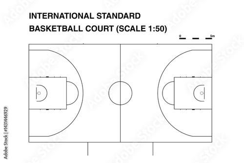Wallpaper Mural Top view of an international standard basketball court with transparent background, showing all key areas including the three-point line, free-throw lane, center circle. Ideal for teaching, coaching Torontodigital.ca