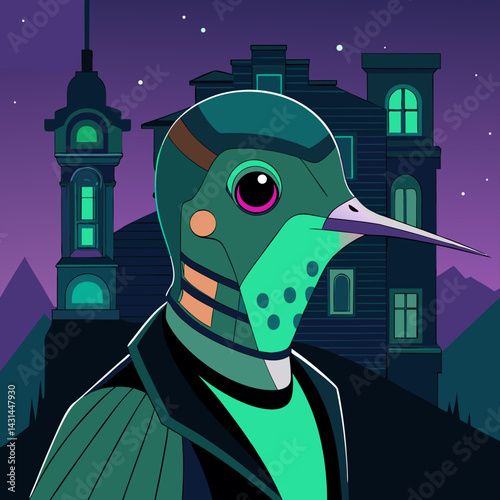 Hummingbird in Jacket near Haunted House