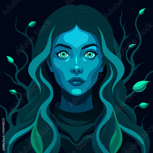 Blue Woman, Dark Fantasy Portrait, Mystic Art