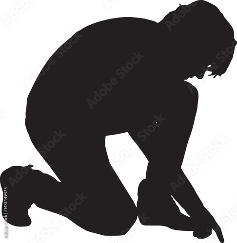 vector; silhouette of side view of woman on knees pointing down