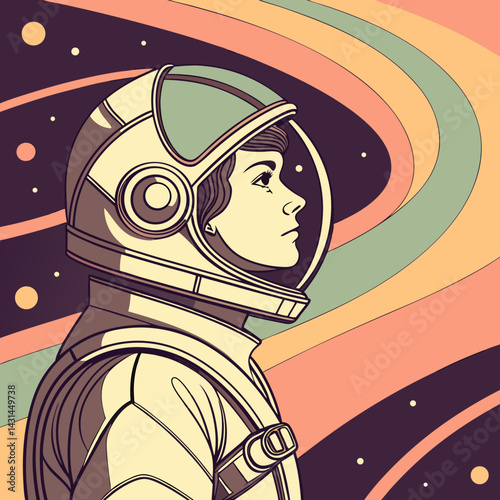 Retro Astronaut Woman Space Galaxy Art