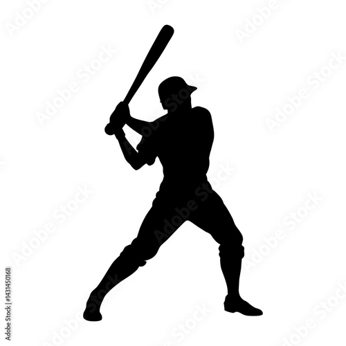 Dynamic vector of a baseball batter mid-swing, ideal for sports branding, t-shirt prints, and athletic illustrations. Clean lines and isolated for easy customization.