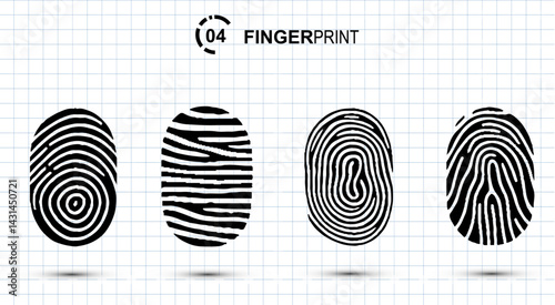 Four different sizes fingerprint scan icons. Biometric data design. Security system based on thumb lines