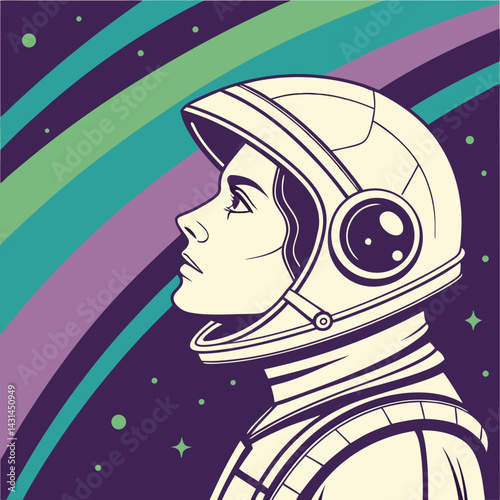 Woman Astronaut Retro Space Art Profile