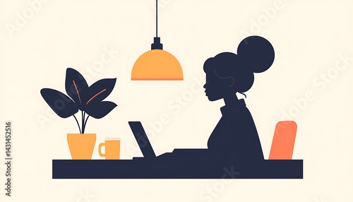 Woman Working at Desk Silhouette (1)