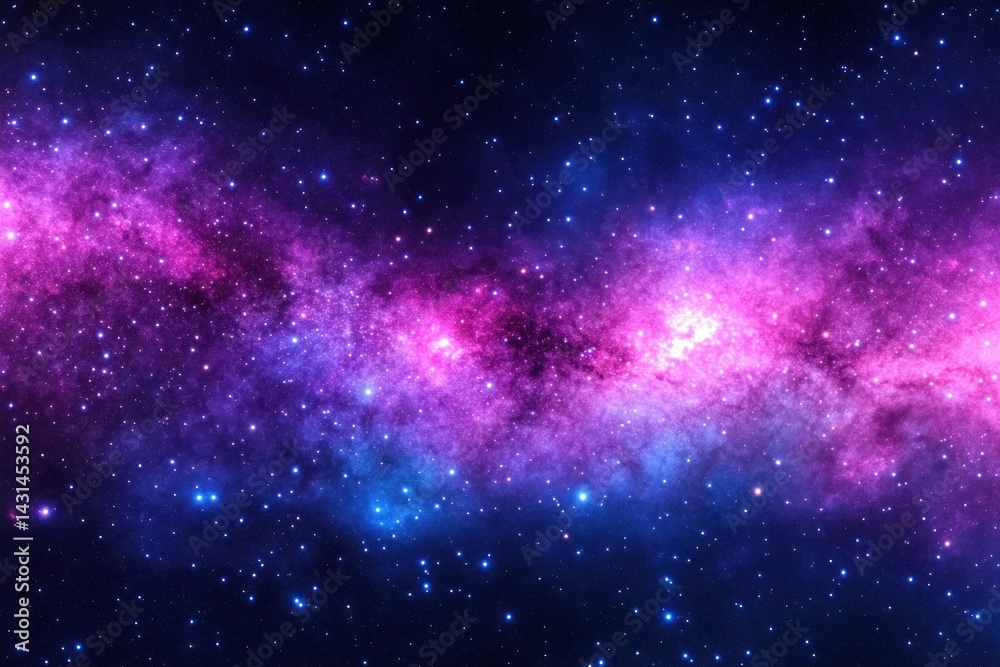 Cosmic Nebula Pink and blue galactic swirl. Background stars, space exploration