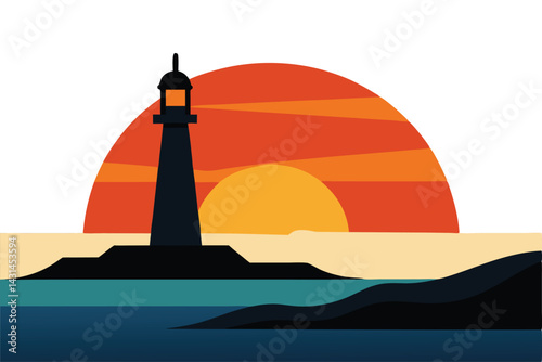 a-sunset-over-the-ocean-with-an-arching-lighthouse 