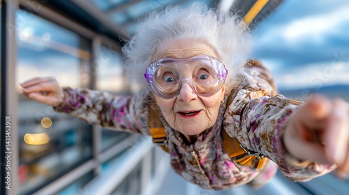Skydiving elderly woman in freefall