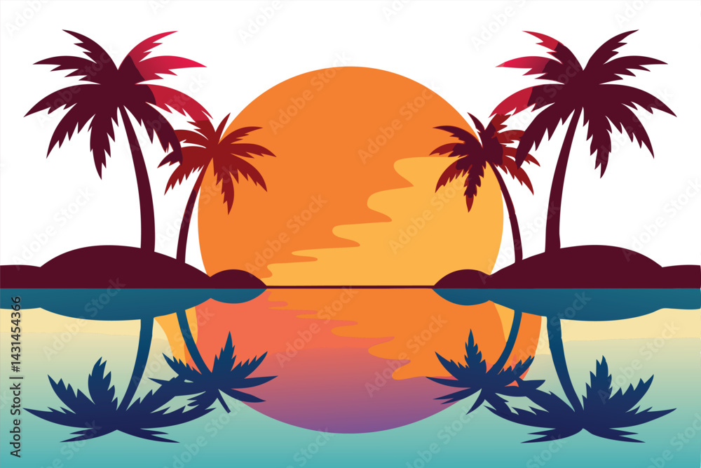 a-sunset-reflected-in-a-calm-lagoon--with-swaying- a-sunset-reflected-in-a-calm-lagoon--with-swaying-