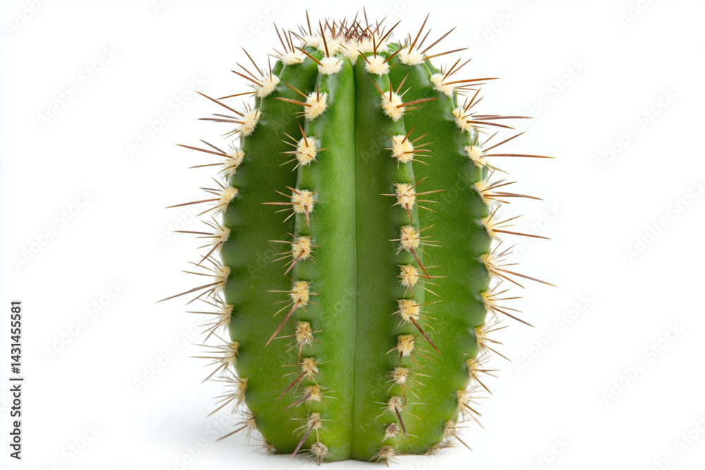 Naklejka premium Green cactus with spines standing upright against a plain background in natural light