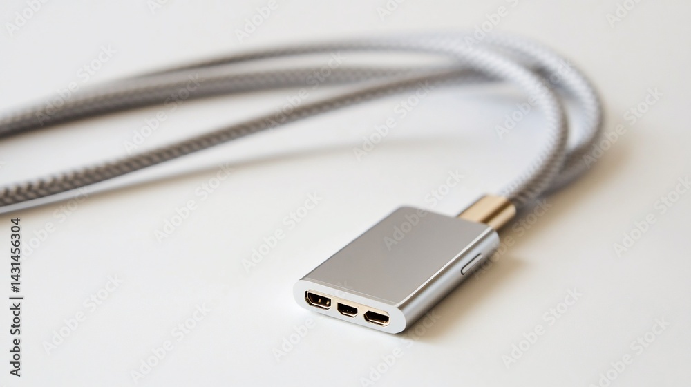 Silver USB-C Hub Adapter with Braided Cable for Peripheral Device Connectivity Silver USB-C Hub Adapter with Braided Cable for Peripheral Device Connectivity