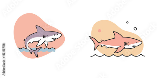 Great White Breaching on white background. The power and grace of ocean predators